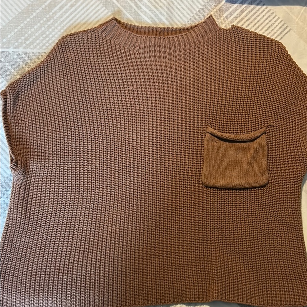 Brown Knit Sweater with Pocket